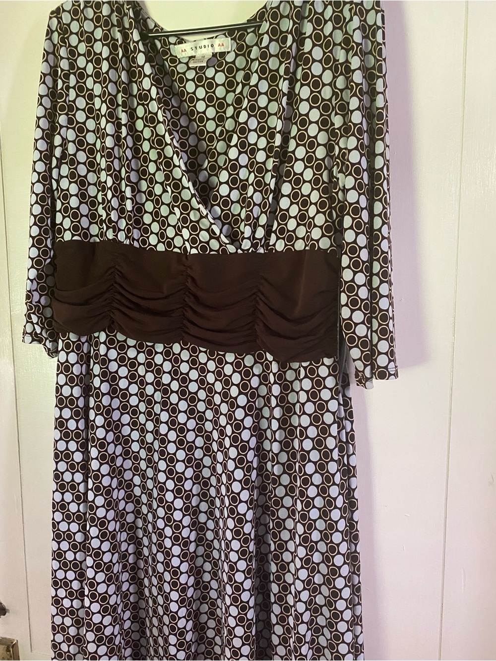 M.STUDIO Black and Light Blue Polka Dot Wrap Midi Dress